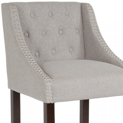 BLNK Carmel Series Fabric Transitional Tufted Walnut Bar Stool with Accent Nail Trim - Light Gray