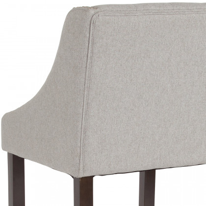 BLNK Carmel Series Fabric Transitional Tufted Walnut Bar Stool with Accent Nail Trim - Light Gray