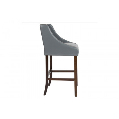 BLNK Carmel Series LeatherSoft Transitional Tufted Walnut Bar Stool with Accent Nail Trim - Light Gray