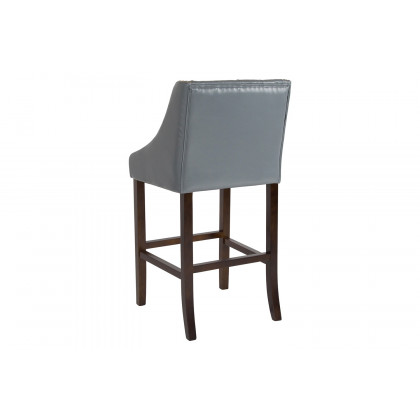BLNK Carmel Series LeatherSoft Transitional Tufted Walnut Bar Stool with Accent Nail Trim - Light Gray