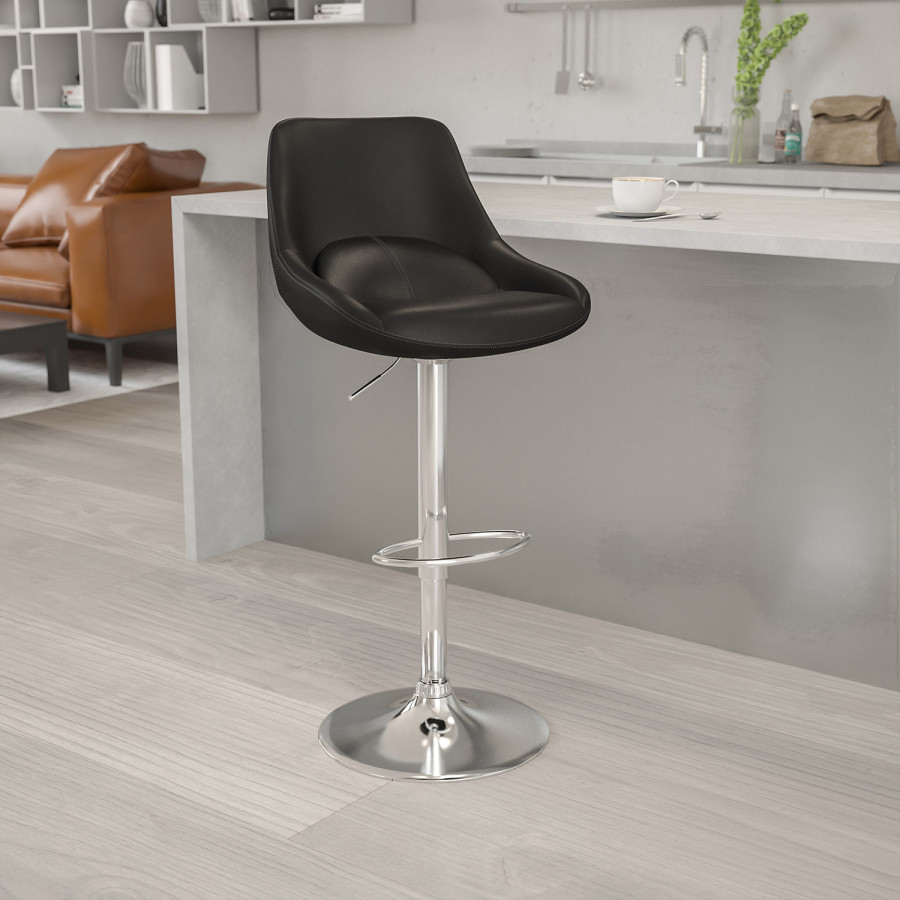BLNK Contemporary Vinyl Adjustable Height Bar Stool with Chrome Base - Black