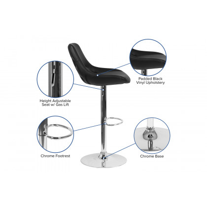 BLNK Contemporary Vinyl Adjustable Height Bar Stool with Chrome Base - Black
