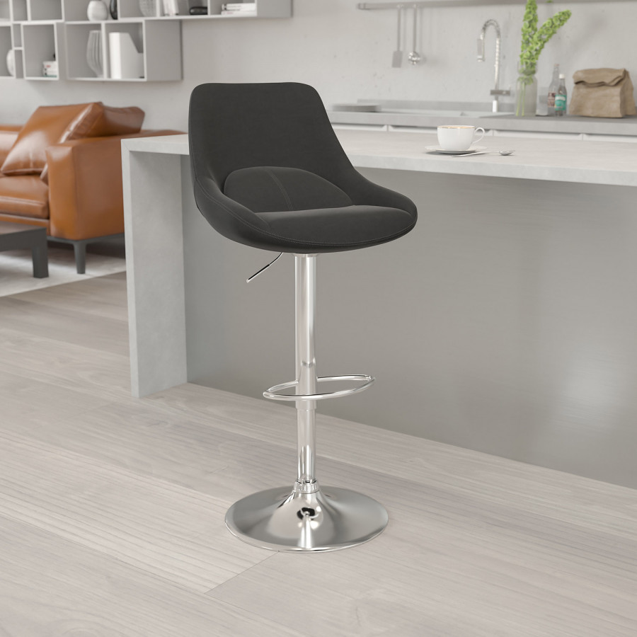 BLNK Elijah Fabric Adjustable Height Bar Stool with Chrome Base - Black