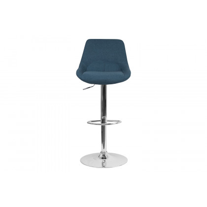 BLNK Elijah Fabric Adjustable Height Bar Stool with Chrome Base - Blue