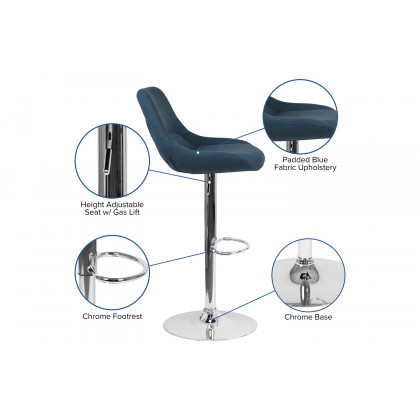 BLNK Elijah Fabric Adjustable Height Bar Stool with Chrome Base - Blue