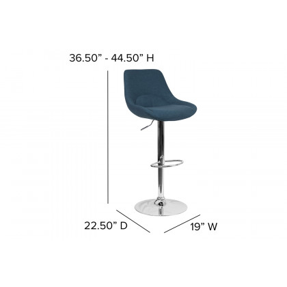 BLNK Elijah Fabric Adjustable Height Bar Stool with Chrome Base - Blue