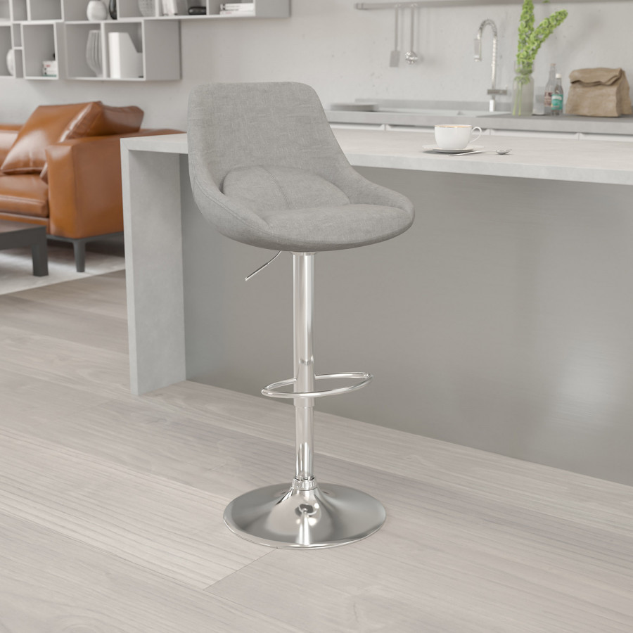 BLNK Elijah Fabric Adjustable Height Bar Stool with Chrome Base - Gray