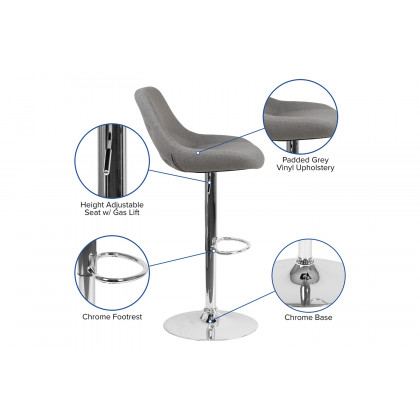 BLNK Elijah Fabric Adjustable Height Bar Stool with Chrome Base - Gray