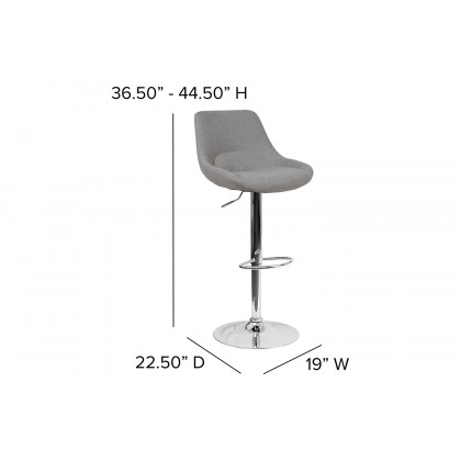 BLNK Elijah Fabric Adjustable Height Bar Stool with Chrome Base - Gray