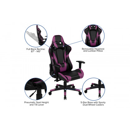 BLNK X20 Gaming Racing Office Ergonomic Computer PC Adjustable Swivel Chair with Fully Reclining Back - Purple