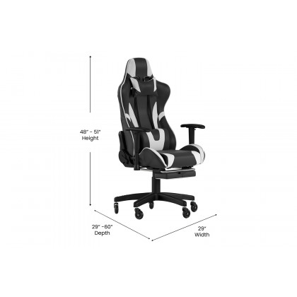 BLNK X30 Gaming Racing Computer Chair with Reclining Back, Slide-Out Footrest, and Transparent Roller Wheels - Black