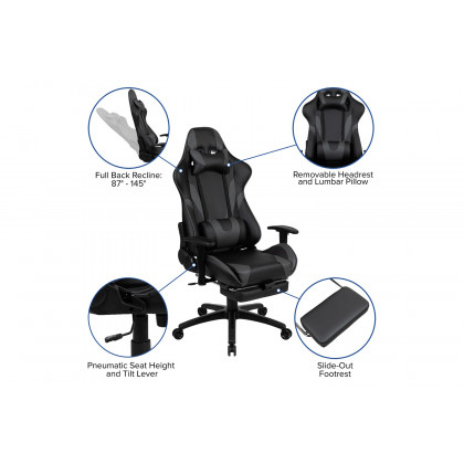 BLNK X30 Gaming Racing Office Ergonomic Computer Chair with Reclining Back and Slide-Out Footrest - Gray