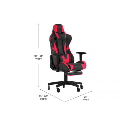 BLNK X30 Gaming Racing Computer Chair with Reclining Back, Slide-Out Footrest, and Transparent Roller Wheels - Red
