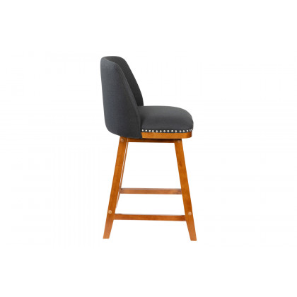 BLNK Julia Faux Linen Transitional Upholstered Counter Stools with Silver Nailhead Trim and Walnut Finish Solid Wood Frames Set of 2 - Charcoal