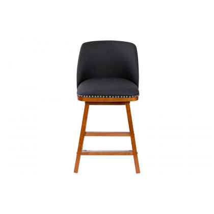 BLNK Julia Faux Linen Transitional Upholstered Counter Stools with Silver Nailhead Trim and Walnut Finish Solid Wood Frames Set of 2 - Charcoal