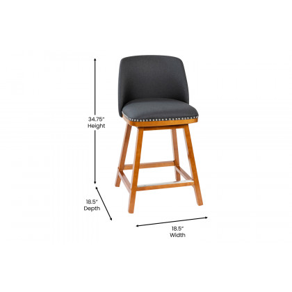 BLNK Julia Faux Linen Transitional Upholstered Counter Stools with Silver Nailhead Trim and Walnut Finish Solid Wood Frames Set of 2 - Charcoal