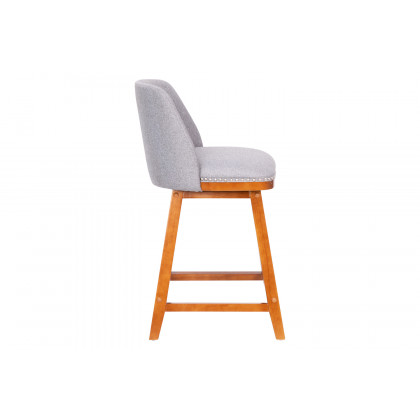 BLNK Julia Faux Linen Transitional Upholstered Counter Stools with Silver Nailhead Trim and Walnut Finish Solid Wood Frames Set of 2 - Gray