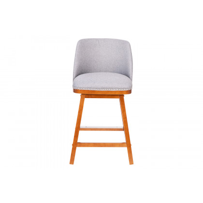 BLNK Julia Faux Linen Transitional Upholstered Counter Stools with Silver Nailhead Trim and Walnut Finish Solid Wood Frames Set of 2 - Gray