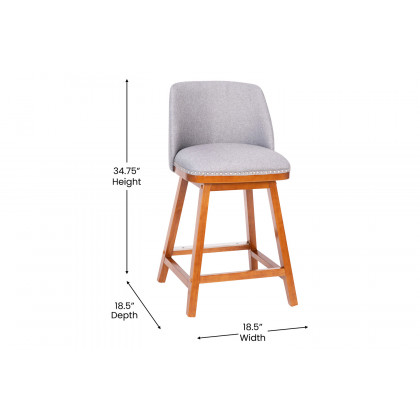 BLNK Julia Faux Linen Transitional Upholstered Counter Stools with Silver Nailhead Trim and Walnut Finish Solid Wood Frames Set of 2 - Gray