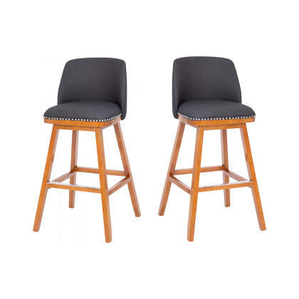 BLNK Julia Faux Linen Transitional Upholstered Bar Stools with Silver Nailhead Trim and Walnut Finish Solid Wood Frames Set of 2 - Charcoal