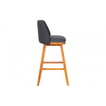BLNK Julia Faux Linen Transitional Upholstered Bar Stools with Silver Nailhead Trim and Walnut Finish Solid Wood Frames Set of 2 - Charcoal
