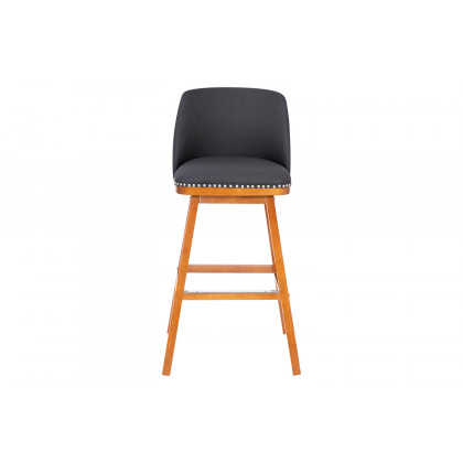 BLNK Julia Faux Linen Transitional Upholstered Bar Stools with Silver Nailhead Trim and Walnut Finish Solid Wood Frames Set of 2 - Charcoal