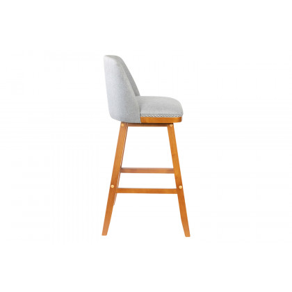 BLNK Julia Faux Linen Transitional Upholstered Bar Stools with Silver Nailhead Trim and Walnut Finish Solid Wood Frames Set of 2 - Gray