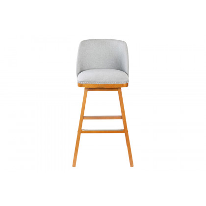 BLNK Julia Faux Linen Transitional Upholstered Bar Stools with Silver Nailhead Trim and Walnut Finish Solid Wood Frames Set of 2 - Gray
