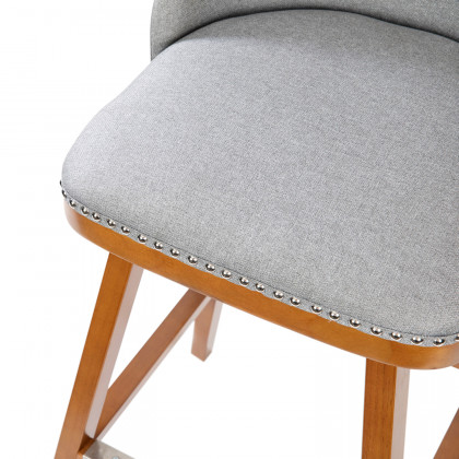 BLNK Julia Faux Linen Transitional Upholstered Bar Stools with Silver Nailhead Trim and Walnut Finish Solid Wood Frames Set of 2 - Gray
