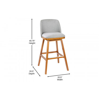 BLNK Julia Faux Linen Transitional Upholstered Bar Stools with Silver Nailhead Trim and Walnut Finish Solid Wood Frames Set of 2 - Gray