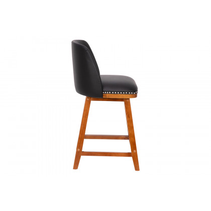 BLNK Julia LeatherSoft Transitional Upholstered Counter Stools with Silver Nailhead Trim and Walnut Finish Solid Wood Frames Set of 2 - Black