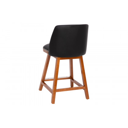 BLNK Julia LeatherSoft Transitional Upholstered Counter Stools with Silver Nailhead Trim and Walnut Finish Solid Wood Frames Set of 2 - Black