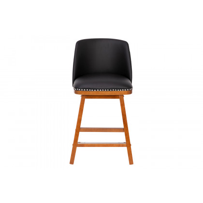 BLNK Julia LeatherSoft Transitional Upholstered Counter Stools with Silver Nailhead Trim and Walnut Finish Solid Wood Frames Set of 2 - Black