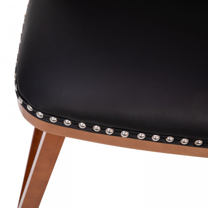 BLNK Julia LeatherSoft Transitional Upholstered Counter Stools with Silver Nailhead Trim and Walnut Finish Solid Wood Frames Set of 2 - Black