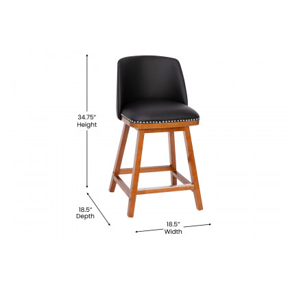 BLNK Julia LeatherSoft Transitional Upholstered Counter Stools with Silver Nailhead Trim and Walnut Finish Solid Wood Frames Set of 2 - Black