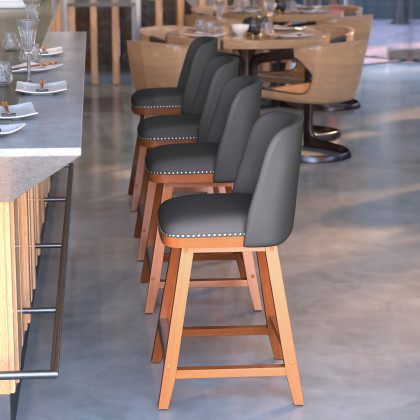 BLNK - Julia LeatherSoft Transitional Upholstered Counter Stools with Silver Nailhead Trim and Walnut Finish Solid Wood Frames Set of 2