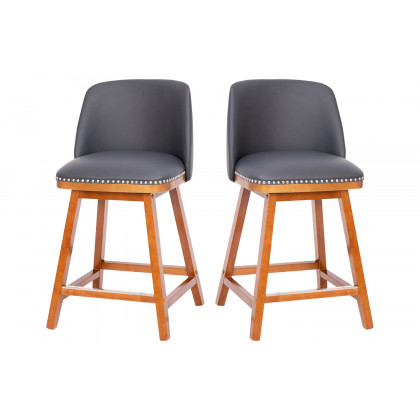 BLNK Julia LeatherSoft Transitional Upholstered Counter Stools with Silver Nailhead Trim and Walnut Finish Solid Wood Frames Set of 2 - Gray