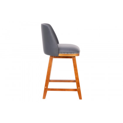 BLNK Julia LeatherSoft Transitional Upholstered Counter Stools with Silver Nailhead Trim and Walnut Finish Solid Wood Frames Set of 2 - Gray