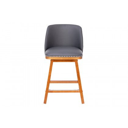 BLNK Julia LeatherSoft Transitional Upholstered Counter Stools with Silver Nailhead Trim and Walnut Finish Solid Wood Frames Set of 2 - Gray