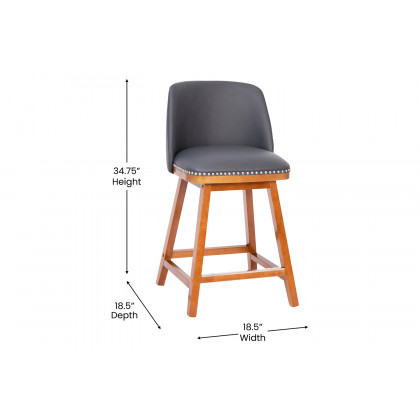 BLNK Julia LeatherSoft Transitional Upholstered Counter Stools with Silver Nailhead Trim and Walnut Finish Solid Wood Frames Set of 2 - Gray