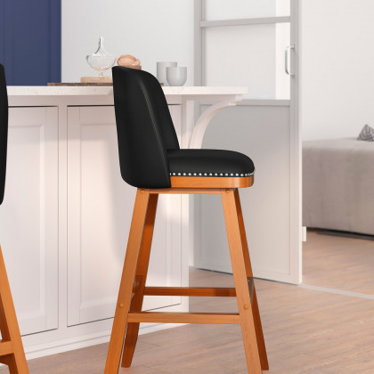 BLNK Julia LeatherSoft Transitional Upholstered Bar Stools with Silver Nailhead Trim and Walnut Finish Solid Wood Frames Set of 2 - Black