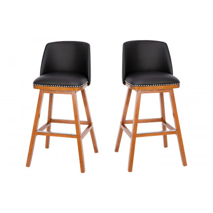 BLNK Julia LeatherSoft Transitional Upholstered Bar Stools with Silver Nailhead Trim and Walnut Finish Solid Wood Frames Set of 2 - Black