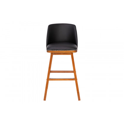 BLNK Julia LeatherSoft Transitional Upholstered Bar Stools with Silver Nailhead Trim and Walnut Finish Solid Wood Frames Set of 2 - Black