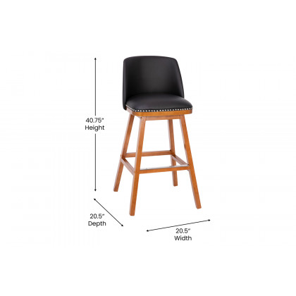 BLNK Julia LeatherSoft Transitional Upholstered Bar Stools with Silver Nailhead Trim and Walnut Finish Solid Wood Frames Set of 2 - Black