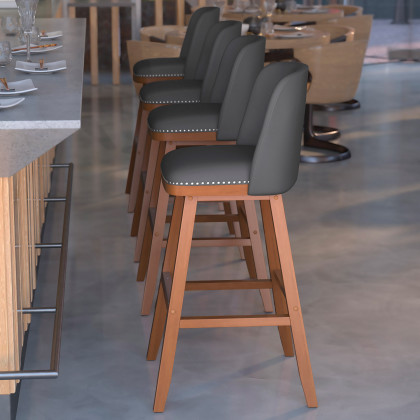 BLNK - Julia LeatherSoft Transitional Upholstered Bar Stools with Silver Nailhead Trim and Walnut Finish Solid Wood Frames Set of 2