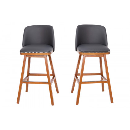 BLNK Julia LeatherSoft Transitional Upholstered Bar Stools with Silver Nailhead Trim and Walnut Finish Solid Wood Frames Set of 2 - Gray