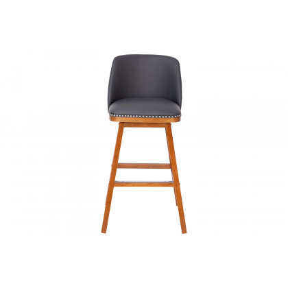 BLNK Julia LeatherSoft Transitional Upholstered Bar Stools with Silver Nailhead Trim and Walnut Finish Solid Wood Frames Set of 2 - Gray