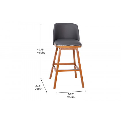BLNK Julia LeatherSoft Transitional Upholstered Bar Stools with Silver Nailhead Trim and Walnut Finish Solid Wood Frames Set of 2 - Gray