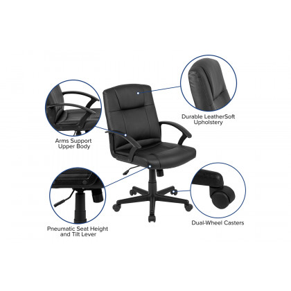 BLNK - Coffman Flash Fundamentals LeatherSoft Mid-Back Padded Task Office Chair with Arms, BIFMA Certified