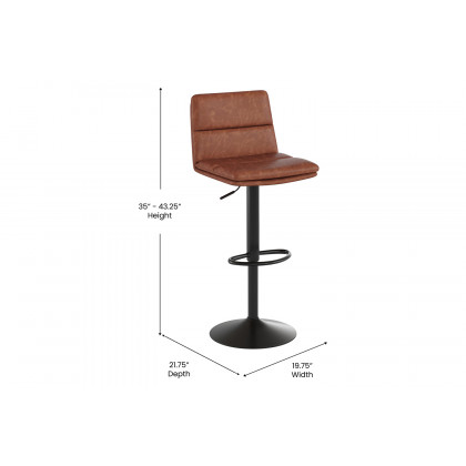 BLNK Hughes Commercial LeatherSoft Modern Mid-Back Adjustable Channel Stitched Bar Stools Set of 2 - Cognac